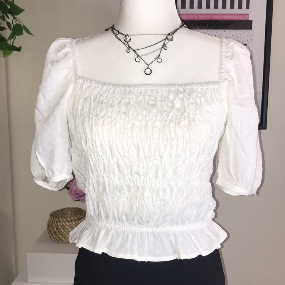NWT Style Envy White Short Puff Raglan Sleeve Top / Medium